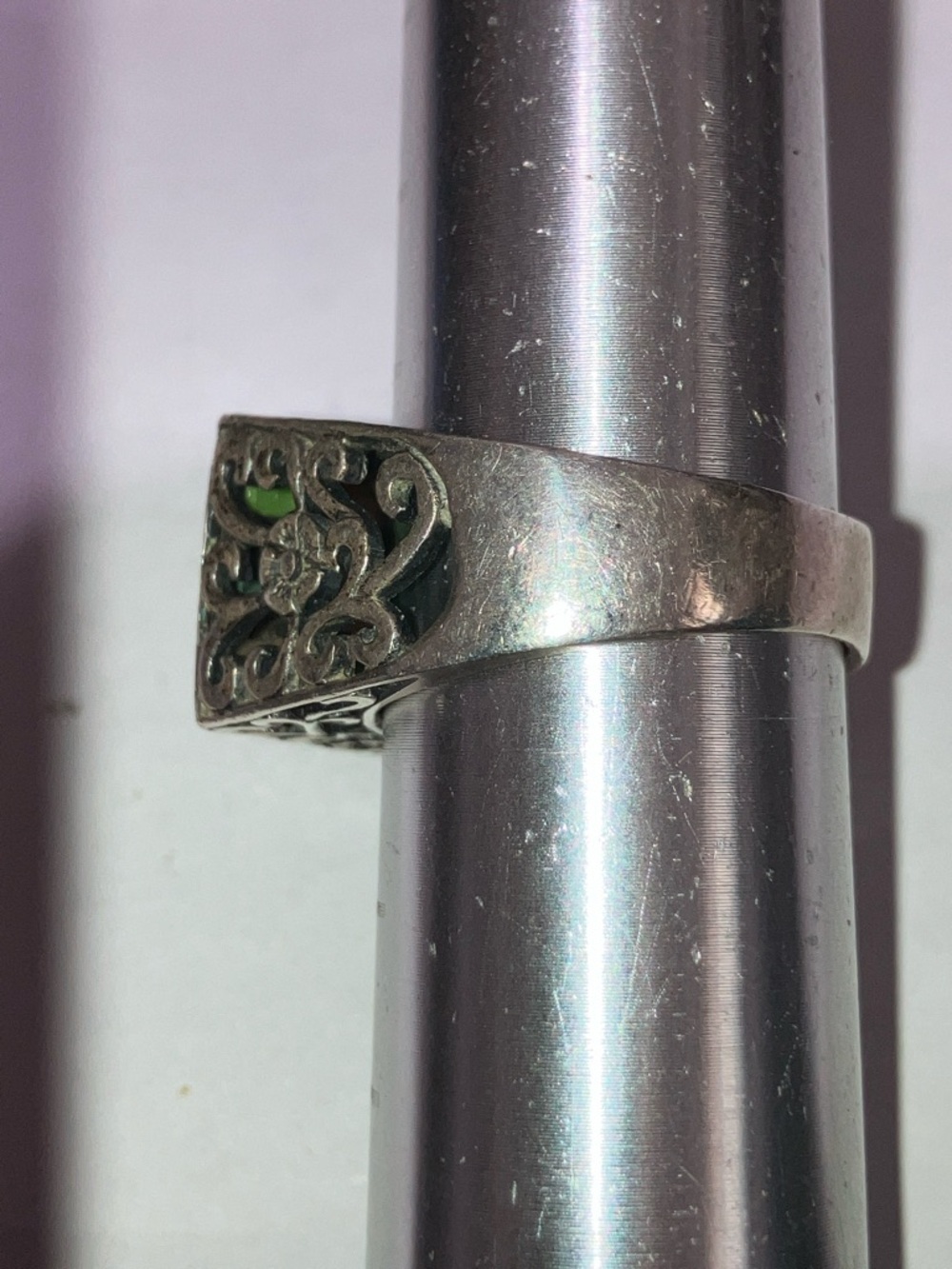 Sterling Silver Multicolor Inlay Wide Band Ring - Blue Green Pink Cream - Picture 5 of 9